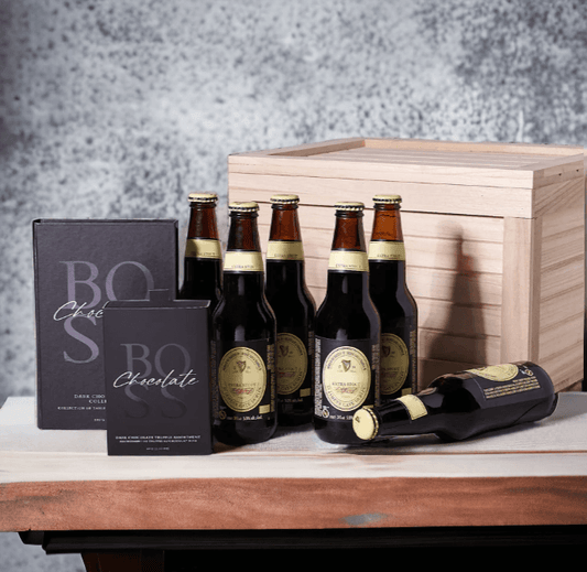 The Beer Lover's Exceptional Gift Crate from the Hops Collective is packed with all the fixings a fan could ask for assorted chocolate truffles, chocolate bars, and of course, Guinness beer, all packed into a wooden gift crate