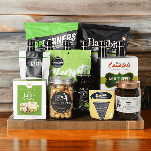 "Lucky You!" Beer & Snacks Basket from the Hops Collective is filled with tasty snacks and, of course, refreshing beer.