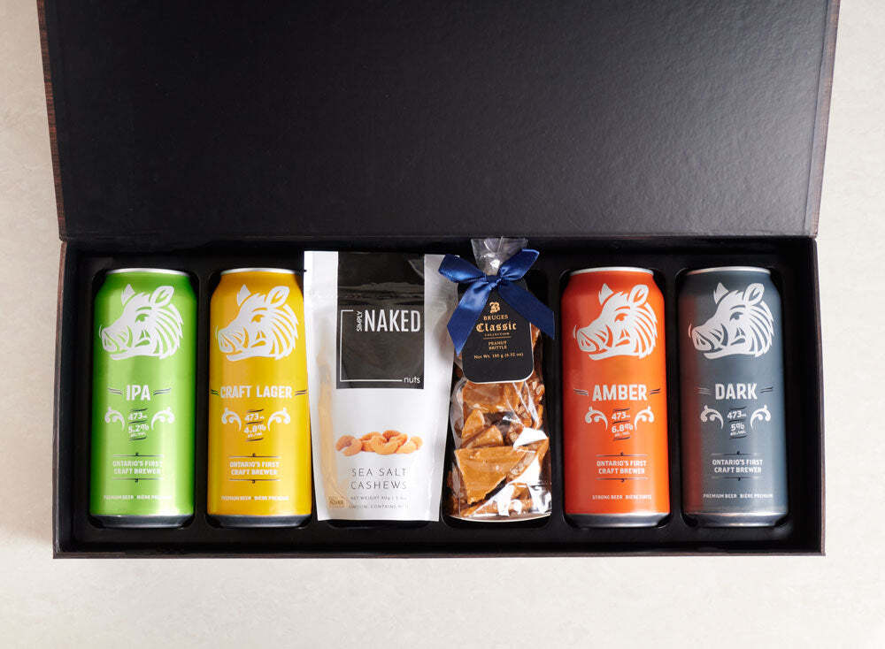 Craft Beer Sampler Snack Box, beer gift baskets, gourmet gifts, gifts, peanut brittle, beer, cashews