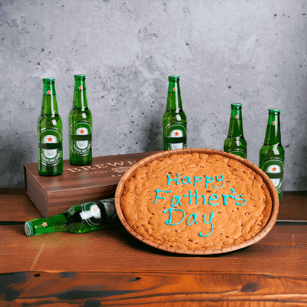 Faher's Day Beer Gift Baskets - This decadent cookie is topped with the ultimate combination of chocolates all paired with a selection of beer. 