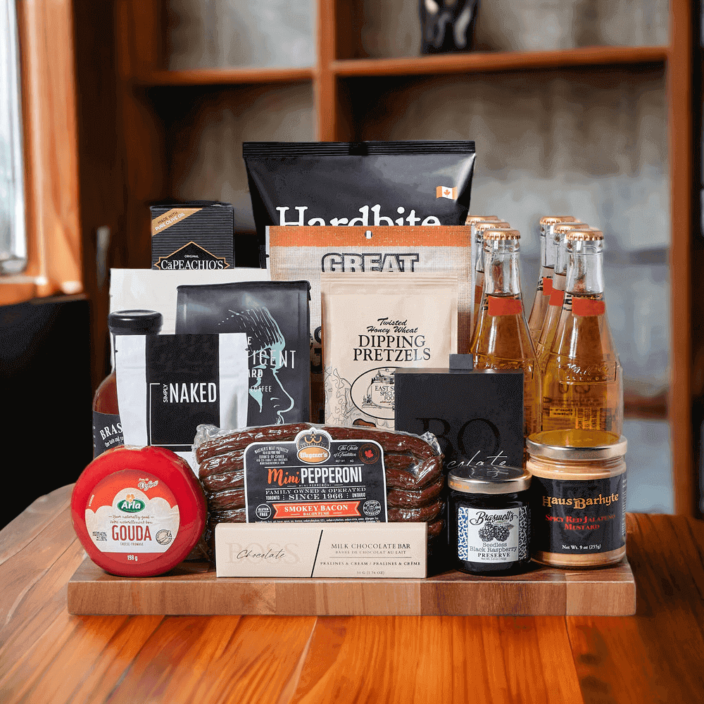 Impress with an irresistible spread with the Beer & Charcuterie Gift Basket. 