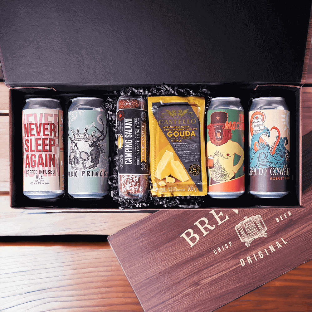 Featuring four craft beers, a savoury European-style camping salami, and creamy gouda cheese