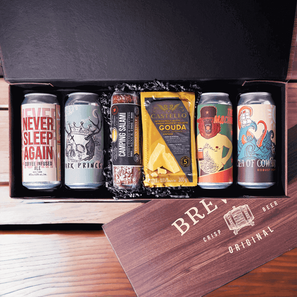 Featuring four craft beers, a savoury European-style camping salami, and creamy gouda cheese