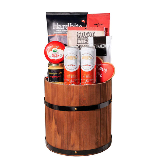 Snacks & Craft Beer Barrel, beer gift, beer, beer gift basket, gourmet gift, gourmet snacks, snack gift basket