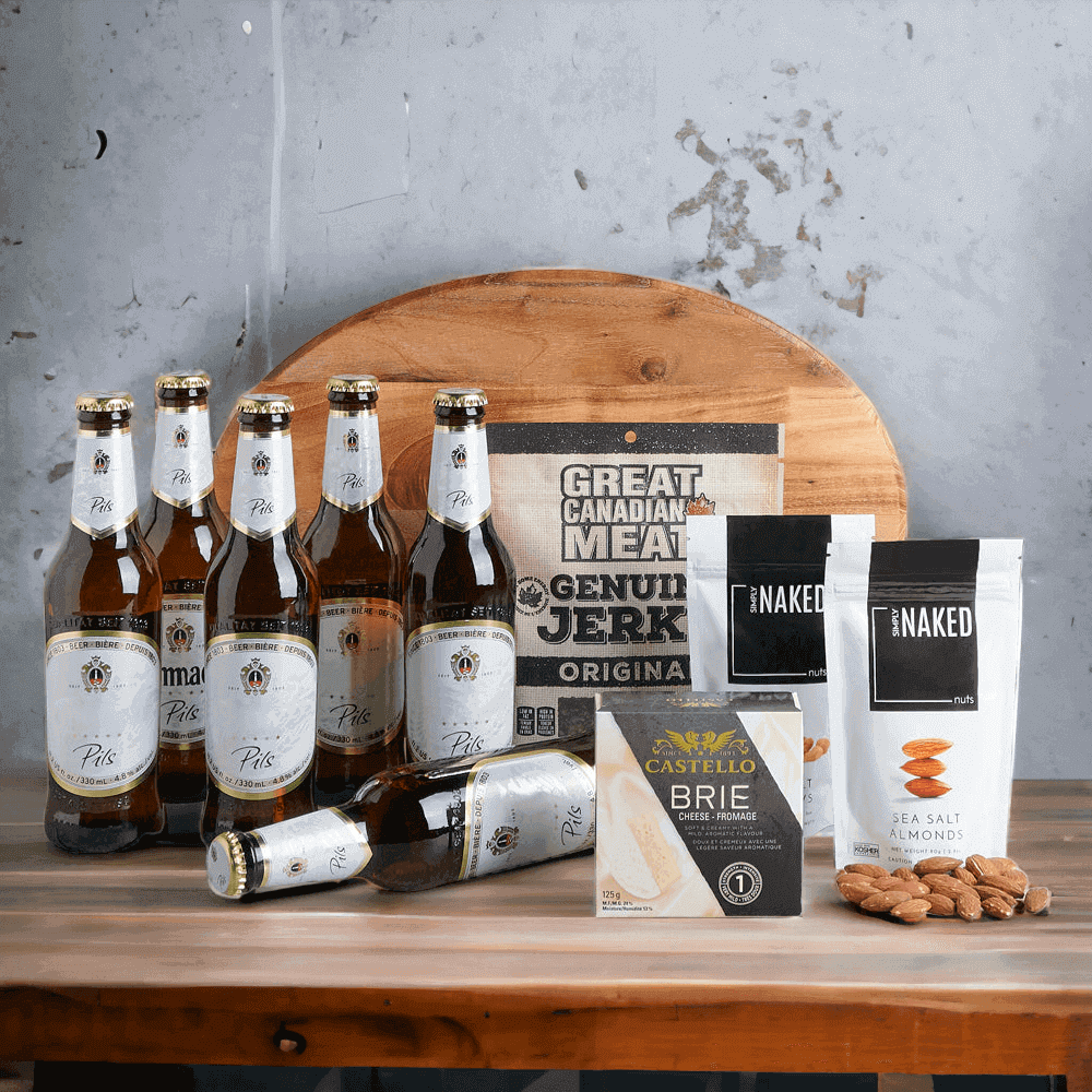 Bring the bar experience home and elevate it with The Ice Cold Beer & Snacks Gift from Hops Collective. 